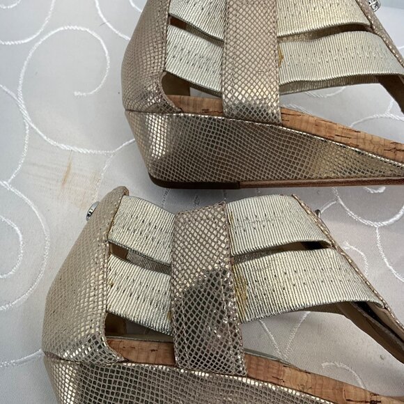 Donald J Pliner Gold Snake Print Leather Cork Wedge Sandals 6M Dori - Picture 8 of 9